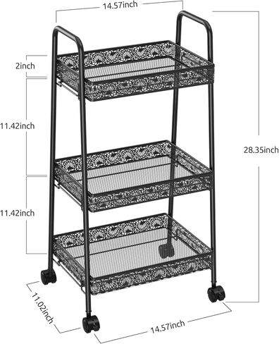 عربة أدوات معدنية متدحرجة من 3 طبقات، عربة تخزين متعددة الوظائف للحمام، المطبخ، غرفة المعيشة، المكتب، منظم تخزين متحرك بعجلات قابلة للقفل، أسود in Kuwait