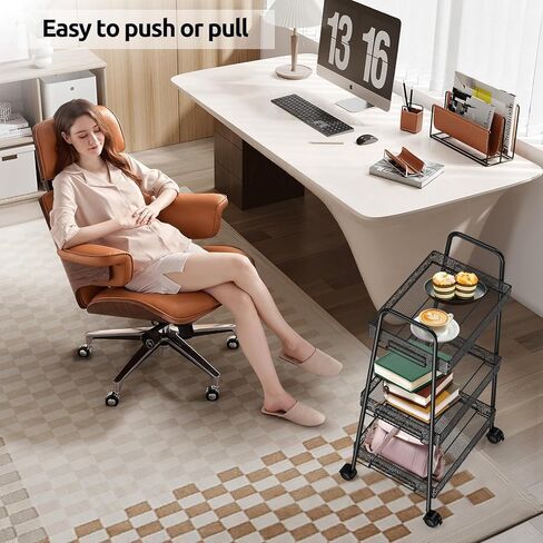 عربة أدوات معدنية متدحرجة من 3 طبقات، عربة تخزين متعددة الوظائف للحمام، المطبخ، غرفة المعيشة، المكتب، منظم تخزين متحرك بعجلات قابلة للقفل، أسود in Kuwait