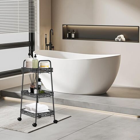 عربة أدوات معدنية متدحرجة من 3 طبقات، عربة تخزين متعددة الوظائف للحمام، المطبخ، غرفة المعيشة، المكتب، منظم تخزين متحرك بعجلات قابلة للقفل، أسود in Kuwait