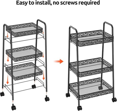 عربة أدوات معدنية متدحرجة من 3 طبقات، عربة تخزين متعددة الوظائف للحمام، المطبخ، غرفة المعيشة، المكتب، منظم تخزين متحرك بعجلات قابلة للقفل، أسود in Kuwait