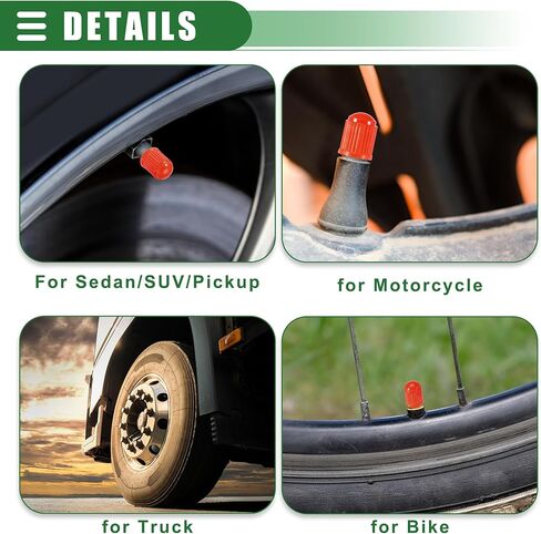 Motoforti Universal Tire Valve Stem Caps Valve Stem Covers for Car SUV Bike Trucks Motorcycles, 12mm, Plastic, Green, 30pcs in Kuwait
