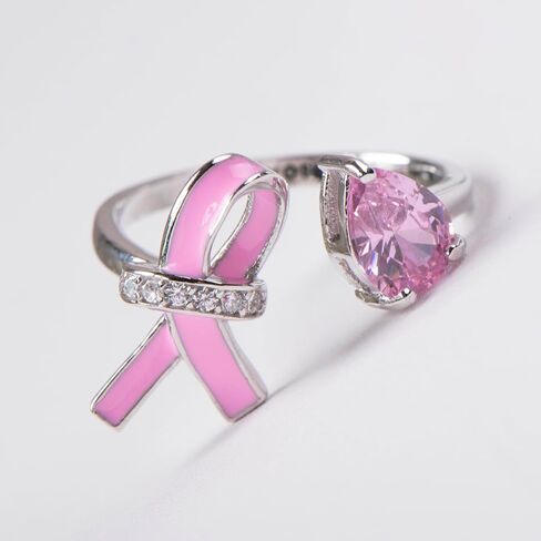 Sterling Silver Breast Cancer Awareness Pink Ribbon Ring with CZ Survivor Encouragement Jewelry Gifts for Women Breast Cancer Fighters in Saudi Arabia