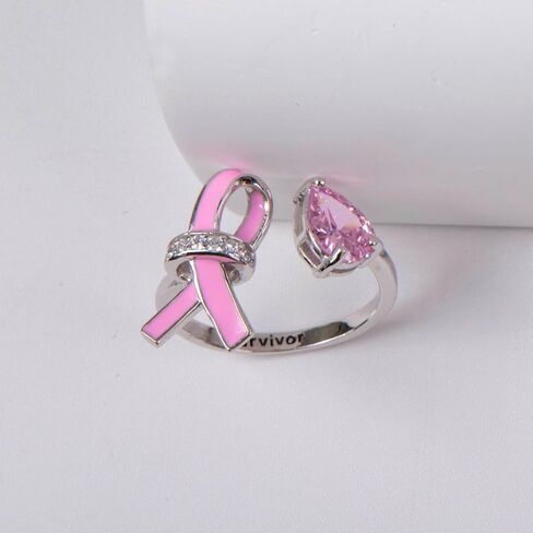 Sterling Silver Breast Cancer Awareness Pink Ribbon Ring with CZ Survivor Encouragement Jewelry Gifts for Women Breast Cancer Fighters in Saudi Arabia
