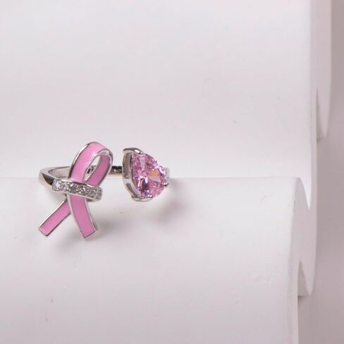 Sterling Silver Breast Cancer Awareness Pink Ribbon Ring with CZ Survivor Encouragement Jewelry Gifts for Women Breast Cancer Fighters in Saudi Arabia