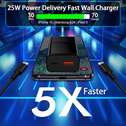 Samsung Android Charger Block Fast Charging Cord for Samsung Galaxy A15 S24 Ultra A55 A35 A54 A14 A13 A32 S23 S22 S21 FE iPhone 15 Pro Max/Pro/Plus/15, 25W 2 Port Type A & USB C Wall Plug 6FT Cable in Saudi Arabia