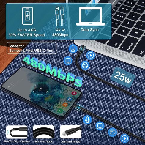 Samsung Android Charger Block Fast Charging Cord for Samsung Galaxy A15 S24 Ultra A55 A35 A54 A14 A13 A32 S23 S22 S21 FE iPhone 15 Pro Max/Pro/Plus/15, 25W 2 Port Type A & USB C Wall Plug 6FT Cable in Saudi Arabia