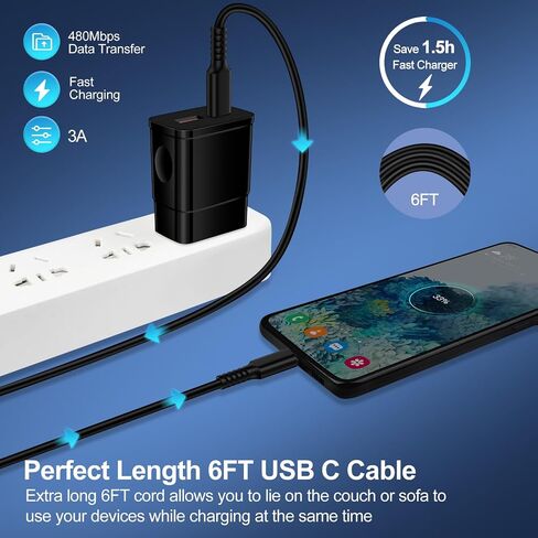 Samsung Android Charger Block Fast Charging Cord for Samsung Galaxy A15 S24 Ultra A55 A35 A54 A14 A13 A32 S23 S22 S21 FE iPhone 15 Pro Max/Pro/Plus/15, 25W 2 Port Type A & USB C Wall Plug 6FT Cable in Saudi Arabia