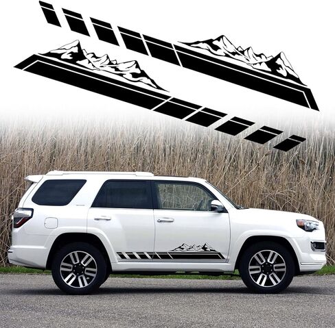 قطعتان من ملصقات رسومات الجبال والغابات وشارات جانبية لباب السيارة وخطوط طويلة من الفينيل ملحقات السباق لسيارة بيك اب شاحنة الدفع الرباعي مقطورة التخييم العالمية (أسود) in Kuwait
