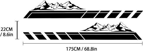 قطعتان من ملصقات رسومات الجبال والغابات وشارات جانبية لباب السيارة وخطوط طويلة من الفينيل ملحقات السباق لسيارة بيك اب شاحنة الدفع الرباعي مقطورة التخييم العالمية (أسود) in Kuwait