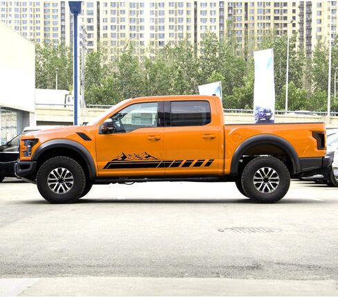 قطعتان من ملصقات رسومات الجبال والغابات وشارات جانبية لباب السيارة وخطوط طويلة من الفينيل ملحقات السباق لسيارة بيك اب شاحنة الدفع الرباعي مقطورة التخييم العالمية (أسود) in Kuwait