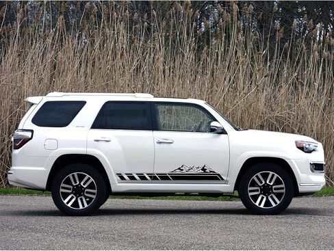 قطعتان من ملصقات رسومات الجبال والغابات وشارات جانبية لباب السيارة وخطوط طويلة من الفينيل ملحقات السباق لسيارة بيك اب شاحنة الدفع الرباعي مقطورة التخييم العالمية (أسود) in Kuwait