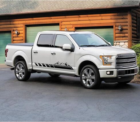 قطعتان من ملصقات رسومات الجبال والغابات وشارات جانبية لباب السيارة وخطوط طويلة من الفينيل ملحقات السباق لسيارة بيك اب شاحنة الدفع الرباعي مقطورة التخييم العالمية (أسود) in Kuwait