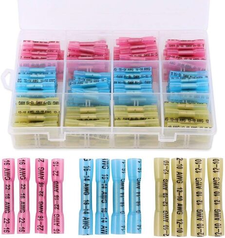Glarks 200pcs 22-16/16-14/12-10 Gauge Nylon Heat Shrink Waterproof Electrical Insulated Quick Splice Butt Crimp Terminals Connectors Assortment Kit in Saudi Arabia