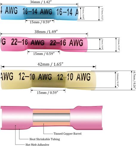 Glarks 200pcs 22-16/16-14/12-10 Gauge Nylon Heat Shrink Waterproof Electrical Insulated Quick Splice Butt Crimp Terminals Connectors Assortment Kit in Saudi Arabia