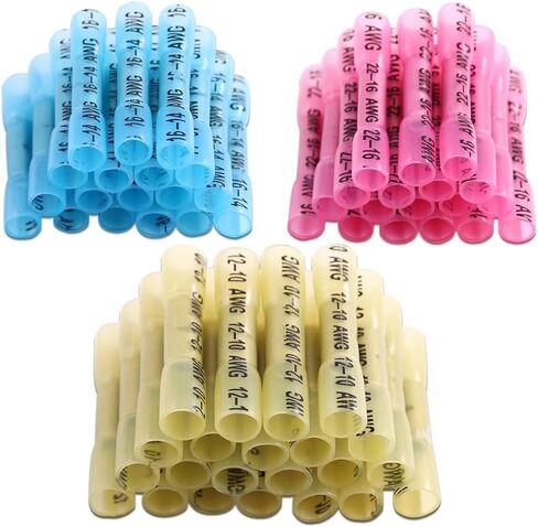 Glarks 200pcs 22-16/16-14/12-10 Gauge Nylon Heat Shrink Waterproof Electrical Insulated Quick Splice Butt Crimp Terminals Connectors Assortment Kit in Saudi Arabia