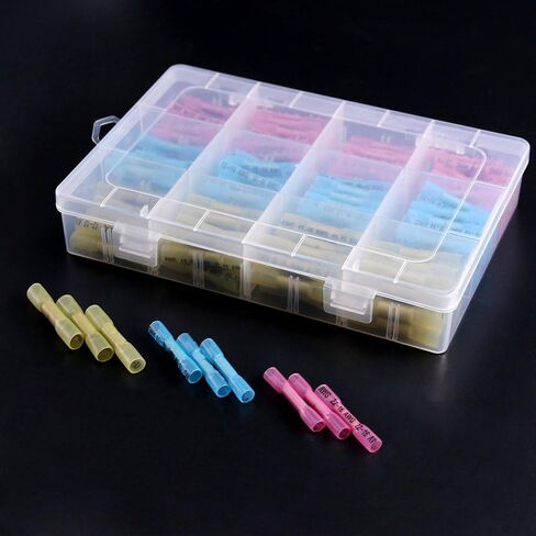 Glarks 200pcs 22-16/16-14/12-10 Gauge Nylon Heat Shrink Waterproof Electrical Insulated Quick Splice Butt Crimp Terminals Connectors Assortment Kit in Saudi Arabia
