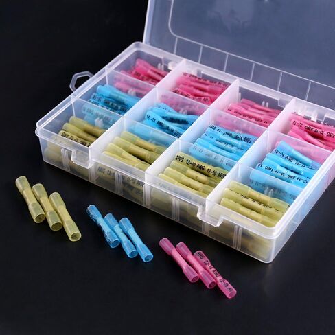 Glarks 200pcs 22-16/16-14/12-10 Gauge Nylon Heat Shrink Waterproof Electrical Insulated Quick Splice Butt Crimp Terminals Connectors Assortment Kit in Saudi Arabia