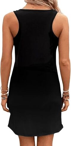 Solid Ring Design Tank Dress for Women 4th of July Patriotic Sleeveless Mini Dress Casual Vacation Beach Tank Dresses in Kuwait