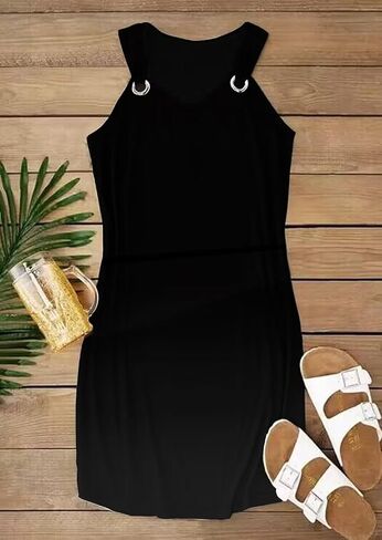 Solid Ring Design Tank Dress for Women 4th of July Patriotic Sleeveless Mini Dress Casual Vacation Beach Tank Dresses in Kuwait