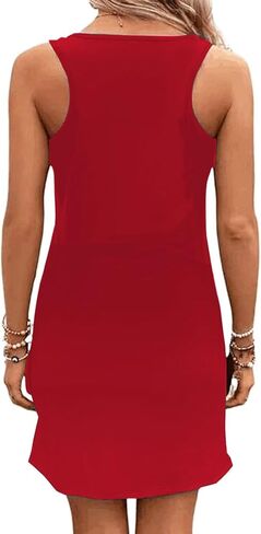 Solid Ring Design Tank Dress for Women 4th of July Patriotic Sleeveless Mini Dress Casual Vacation Beach Tank Dresses in Kuwait