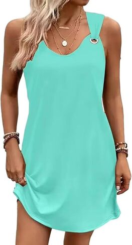 Solid Ring Design Tank Dress for Women 4th of July Patriotic Sleeveless Mini Dress Casual Vacation Beach Tank Dresses in Kuwait