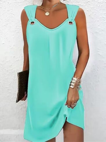 Solid Ring Design Tank Dress for Women 4th of July Patriotic Sleeveless Mini Dress Casual Vacation Beach Tank Dresses in Kuwait