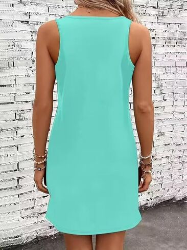 Solid Ring Design Tank Dress for Women 4th of July Patriotic Sleeveless Mini Dress Casual Vacation Beach Tank Dresses in Kuwait