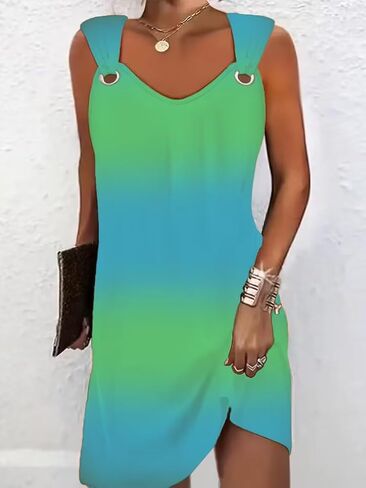 Solid Ring Design Tank Dress for Women 4th of July Patriotic Sleeveless Mini Dress Casual Vacation Beach Tank Dresses in Kuwait