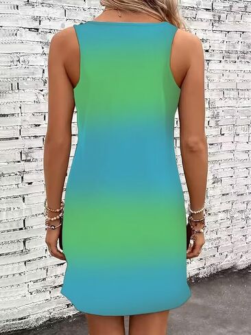 Solid Ring Design Tank Dress for Women 4th of July Patriotic Sleeveless Mini Dress Casual Vacation Beach Tank Dresses in Kuwait