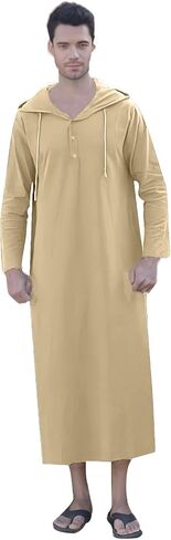 YAOHUOLE Long Sleeve Kaftan Thobe Button down Men Thobe with Pocket Big and Tall Kaftan Muslim Men Thobe in Saudi Arabia