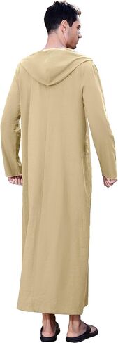 YAOHUOLE Long Sleeve Kaftan Thobe Button down Men Thobe with Pocket Big and Tall Kaftan Muslim Men Thobe in Saudi Arabia