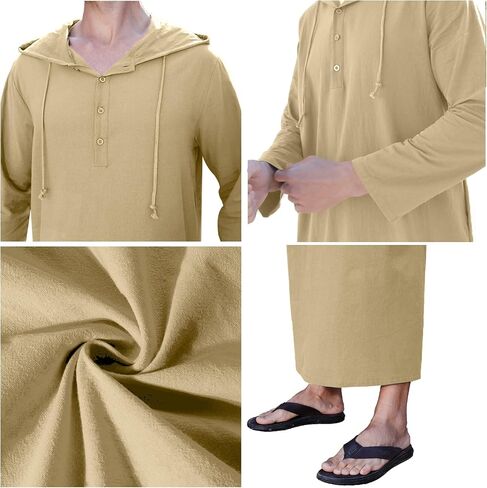 YAOHUOLE Long Sleeve Kaftan Thobe Button down Men Thobe with Pocket Big and Tall Kaftan Muslim Men Thobe in Saudi Arabia