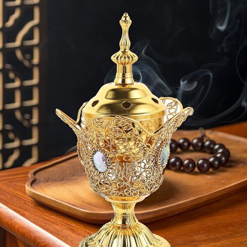 Electric Incense Burner Metal Bakhoor Burner Middle Eastern Style Tabletop Electric Censer for Home Office Yoga Spa Aromatherapy Decor (Gold) in Kuwait
