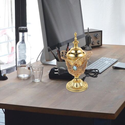 Electric Incense Burner Metal Bakhoor Burner Middle Eastern Style Tabletop Electric Censer for Home Office Yoga Spa Aromatherapy Decor (Gold) in Kuwait
