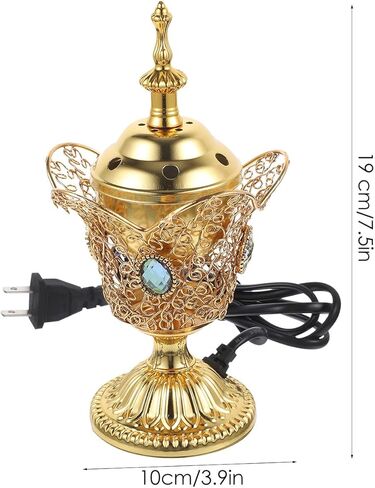Electric Incense Burner Metal Bakhoor Burner Middle Eastern Style Tabletop Electric Censer for Home Office Yoga Spa Aromatherapy Decor (Gold) in Kuwait