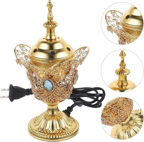 Electric Incense Burner Metal Bakhoor Burner Middle Eastern Style Tabletop Electric Censer for Home Office Yoga Spa Aromatherapy Decor (Gold) in Kuwait
