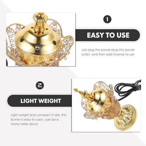 Electric Incense Burner Metal Bakhoor Burner Middle Eastern Style Tabletop Electric Censer for Home Office Yoga Spa Aromatherapy Decor (Gold) in Kuwait