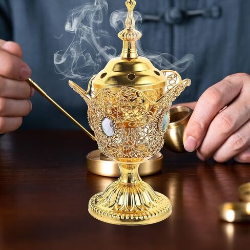 Electric Incense Burner Metal Bakhoor Burner Middle Eastern Style Tabletop Electric Censer for Home Office Yoga Spa Aromatherapy Decor (Gold) in Kuwait