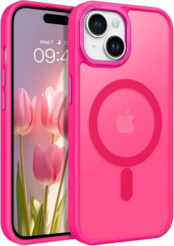 حافظة BENTOBEN لهاتف iPhone 15، حافظة هاتف iPhone 15 [متوافقة مع MagSafe]، غطاء مغناطيسي شفاف غير لامع مقاوم للصدمات للنساء والفتيات لهاتف iPhone 15 6.1 بوصة، وردي فاقع in Kuwait