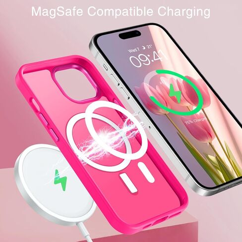 حافظة BENTOBEN لهاتف iPhone 15، حافظة هاتف iPhone 15 [متوافقة مع MagSafe]، غطاء مغناطيسي شفاف غير لامع مقاوم للصدمات للنساء والفتيات لهاتف iPhone 15 6.1 بوصة، وردي فاقع in Kuwait