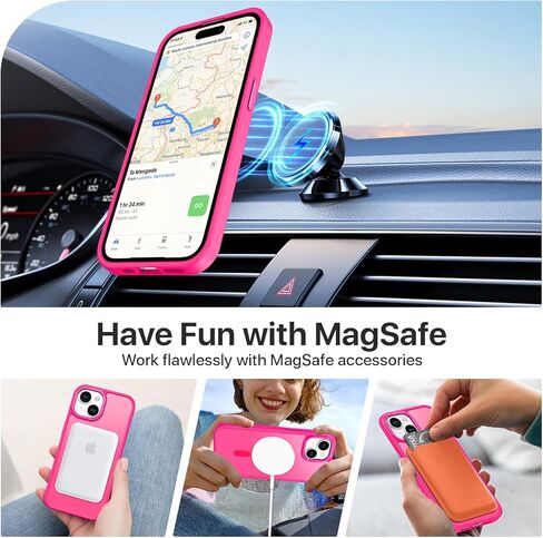 حافظة BENTOBEN لهاتف iPhone 15، حافظة هاتف iPhone 15 [متوافقة مع MagSafe]، غطاء مغناطيسي شفاف غير لامع مقاوم للصدمات للنساء والفتيات لهاتف iPhone 15 6.1 بوصة، وردي فاقع in Kuwait
