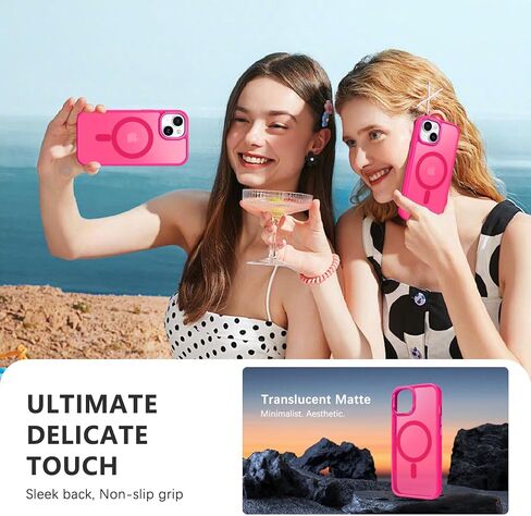 حافظة BENTOBEN لهاتف iPhone 15، حافظة هاتف iPhone 15 [متوافقة مع MagSafe]، غطاء مغناطيسي شفاف غير لامع مقاوم للصدمات للنساء والفتيات لهاتف iPhone 15 6.1 بوصة، وردي فاقع in Kuwait