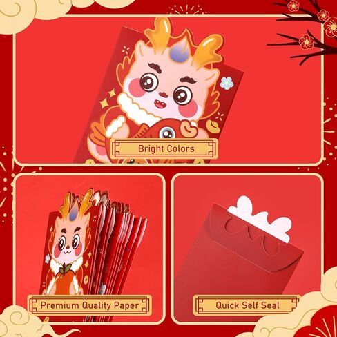NEWEST 24 Pieces Cute Horse Chinese New Year Red Envelopes 2026, Shiny Red Packets Hongbao, 6 Patterns Large Lucky Cash Money Envelopes Spring Festival Birthday Weddings Party, 7 x 3.5In in Saudi Arabia