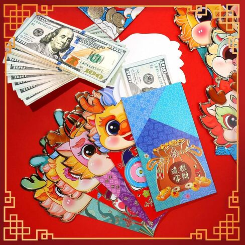 NEWEST 24 Pieces Cute Horse Chinese New Year Red Envelopes 2026, Shiny Red Packets Hongbao, 6 Patterns Large Lucky Cash Money Envelopes Spring Festival Birthday Weddings Party, 7 x 3.5In in Saudi Arabia