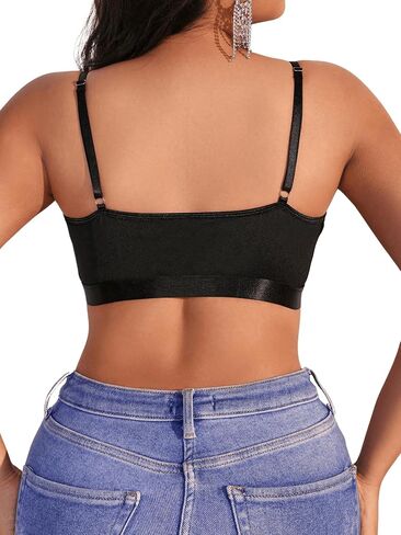MakeMeChic Women's Plus Size Lace Wireless Bra Deep V Neck Solid Full Coverage Sheer Bralette in Kuwait