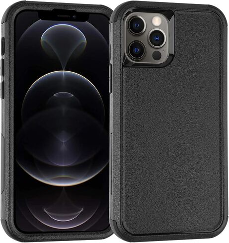 Designed for iPhone 12 Case, iPhone 12 Pro Case, Heavy Durable 3 in 1 Cover Drop-Proof Scratch-Resistant Protective Case for Apple iPhone 12/12 Pro(Black) in Saudi Arabia