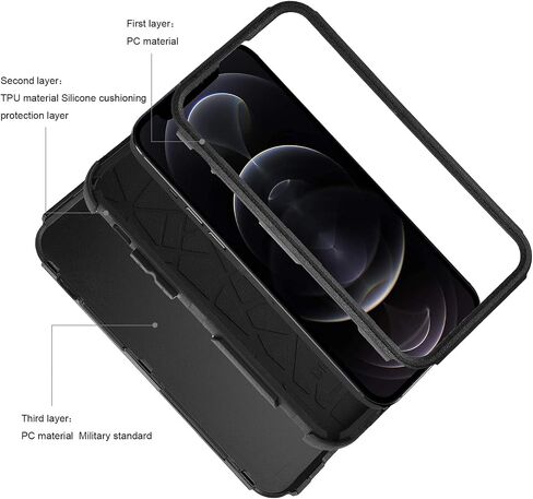 Designed for iPhone 12 Case, iPhone 12 Pro Case, Heavy Durable 3 in 1 Cover Drop-Proof Scratch-Resistant Protective Case for Apple iPhone 12/12 Pro(Black) in Saudi Arabia
