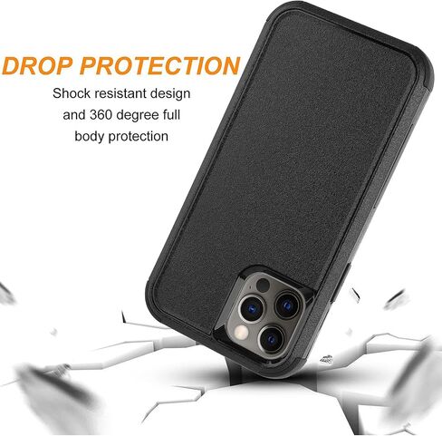 Designed for iPhone 12 Case, iPhone 12 Pro Case, Heavy Durable 3 in 1 Cover Drop-Proof Scratch-Resistant Protective Case for Apple iPhone 12/12 Pro(Black) in Saudi Arabia