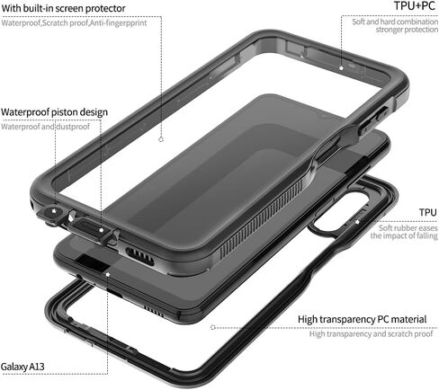 Hllhunkhe for Samsung Galaxy A13 5G Waterproof Case with Built-in Screen Protector - Rugged Full Body Underwater Dustproof Shockproof Drop Proof Protective Cover for Samsung Galaxy A13 5G (Black) in Saudi Arabia