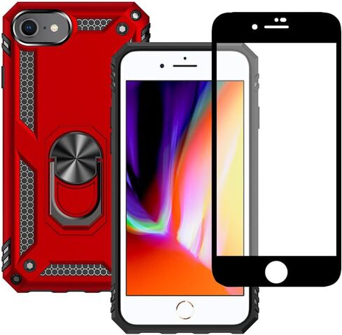 حافظة Yiakeng iPhone 8، حافظة iPhone 7، حافظة iPhone SE 2020/2022 مع واقي شاشة، حافظات حماية من الدرجة العسكرية مع حلقة لهاتف iPhone 8/7/SE 2020 (أحمر) in Kuwait